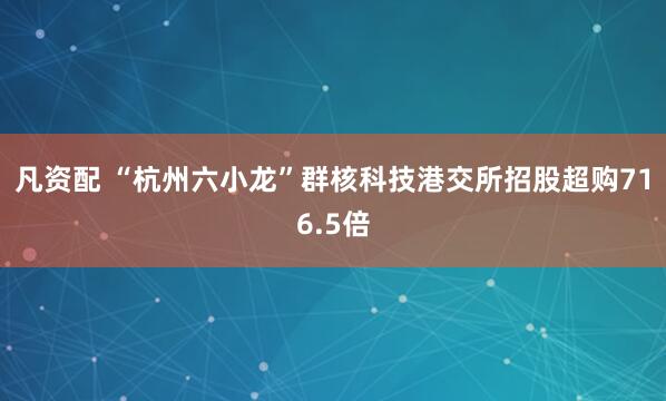 凡资配 “杭州六小龙”群核科技港交所招股超购716.5倍