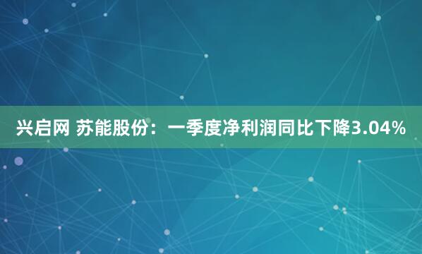 兴启网 苏能股份：一季度净利润同比下降3.04%