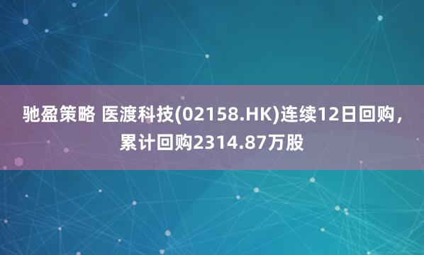 驰盈策略 医渡科技(02158.HK)连续12日回购，累计回购2314.87万股