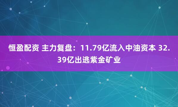 恒盈配资 主力复盘：11.79亿流入中油资本 32.39亿出逃紫金矿业