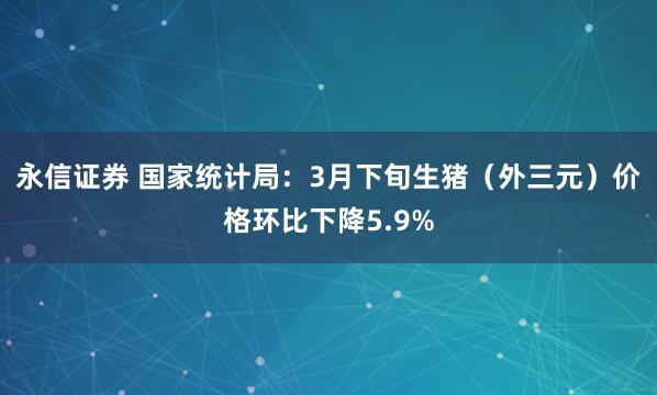 永信证券 国家统计局：3月下旬生猪（外三元）价格环比下降5.9%